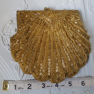 Clutch Bag Antique Gold Beaded Glass Beads Shoulde